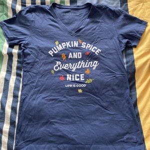 Life Is Good V Neck Fall Tee